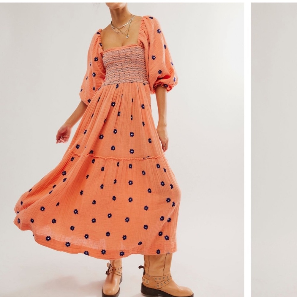 Free people dahlia embroidered maxi coral